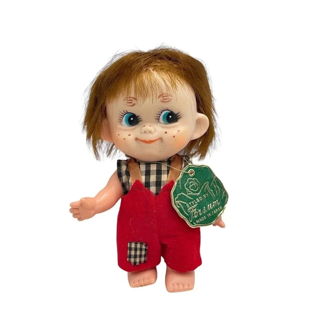 Vintage Forsum 6'' Big Eyes Redhead Freckles Rubber Doll Japan 1960s Boy Red Tag